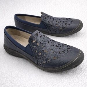 JBU Wildflower Moc Navy Blue Floral Cutout Slip On Women's Shoes 10W